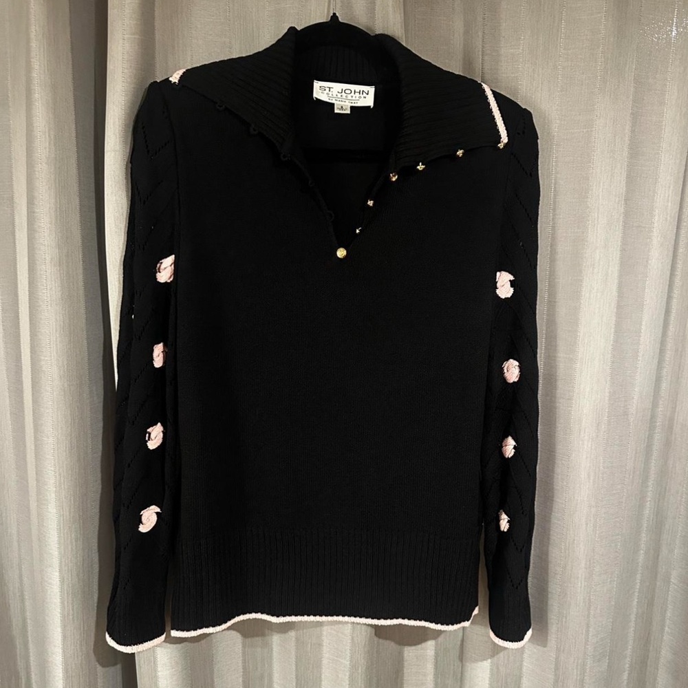 St. John Collection Black Sweater with Gold Accents